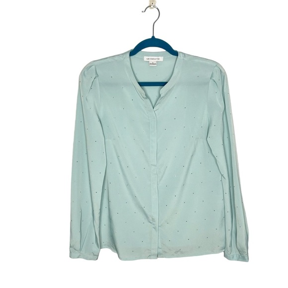 Liz Claiborne Seafoam Green Jeweled Button Front Blouse - Picture 1 of 15